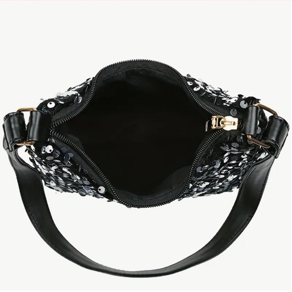 New Black Sequin Small Shoulder Bag - Picture 3 of 4